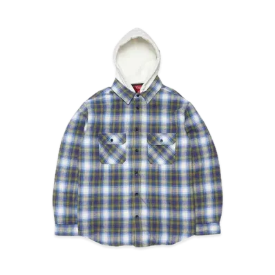 Supreme Hooded Flannel Zip Up Shirt "Blue"