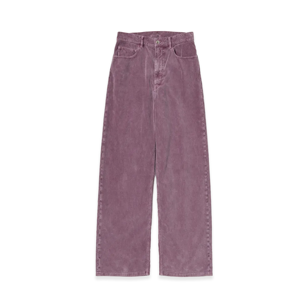 AURALEE Women's Garment-Dyed Finx Corduroy 5P Wide Pants "Dusty Purple"