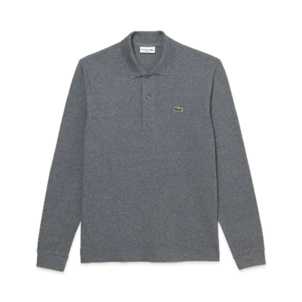 LACOSTE Long Sleeve Ribbed Collar Polo Shirt "Mix Gray"