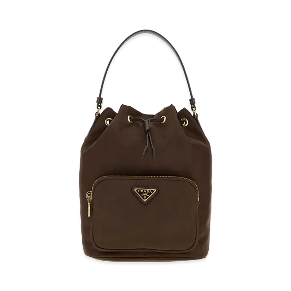 PRADA Women's Re-Nylon Duet Bucket Bag "Brown"