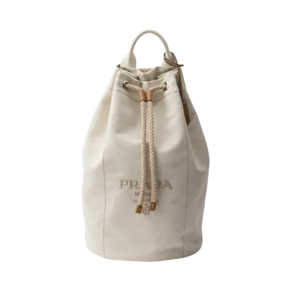 PRADA Linen Blend Drawstring Duffel Bag "Natural"