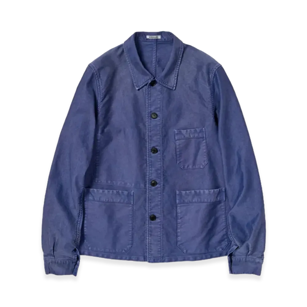 AURALEE Garment-Dyed Organic Cotton Heavy Moleskin Coverall "Faded Navy"