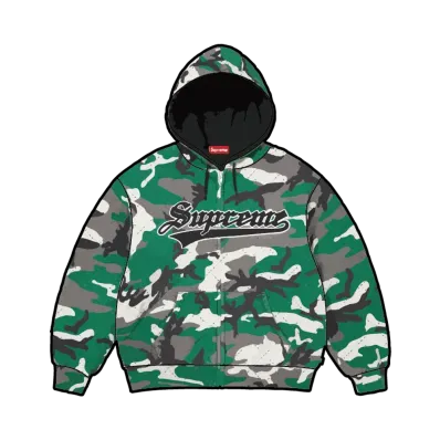Supreme Quilted Zip Up Hooded Sweatshirt "Green Camo"
