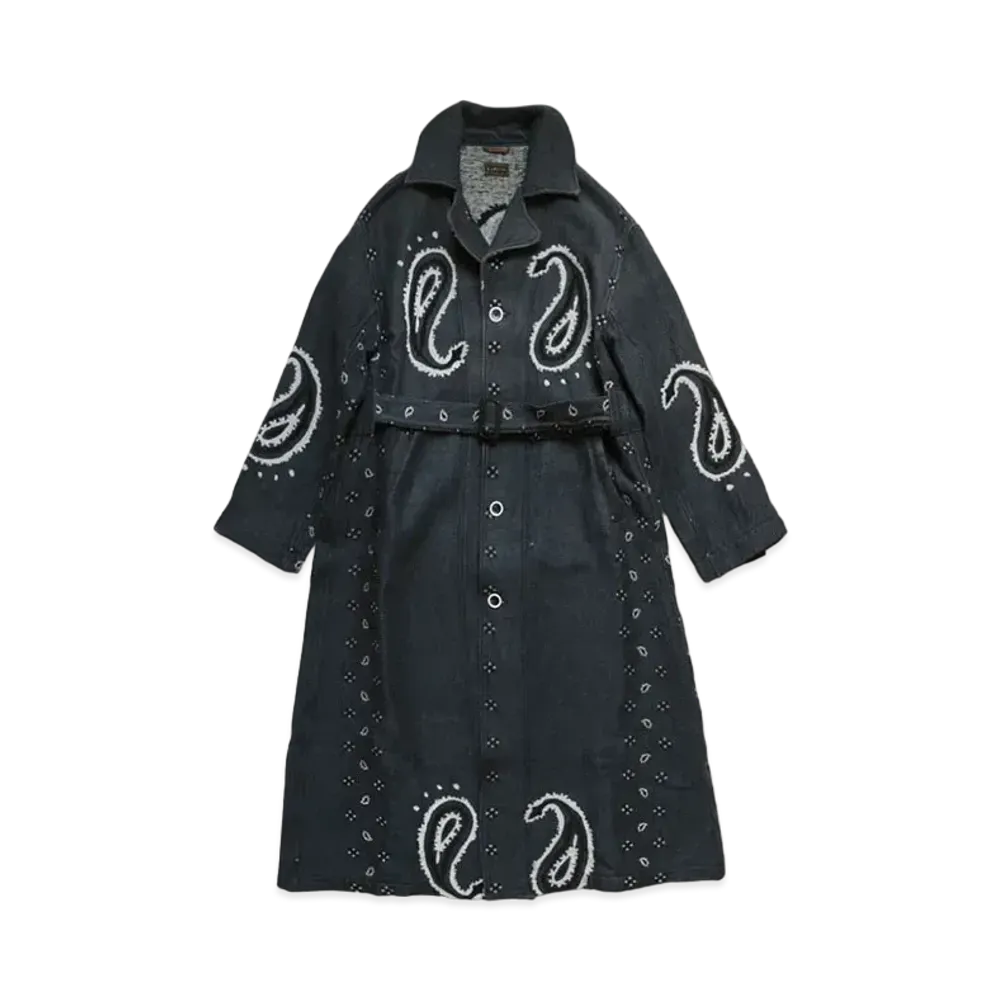KAPITAL Rug Paisley Linen Wool Dragging Coat "Navy"