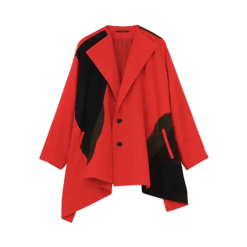 Yohji Yamamoto Y's WOOL FLANNEL BLURRY DOT NO COLLAR SHORT COAT "Red"