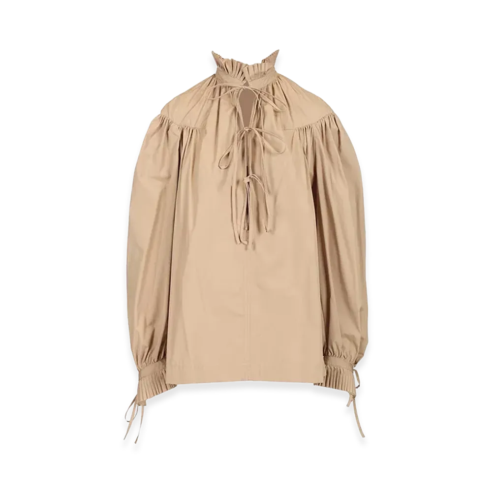 DRIES VAN NOTEN Women's Cotton Poplin Blouse with Ruffles "Beige"