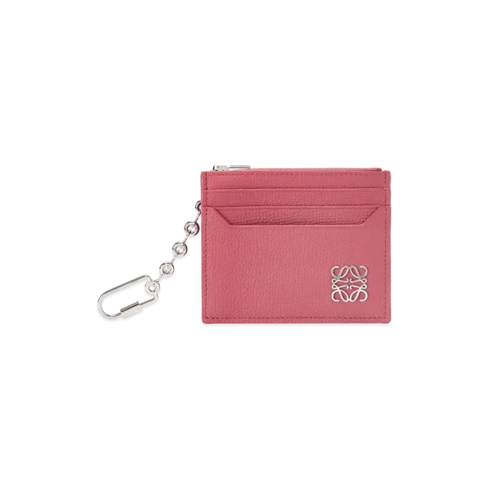 LOEWE Anagram Square Cardholder In Pebble Grain Calfskin With Chain "Plumrose"