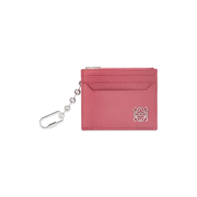 LOEWE Anagram Square Cardholder In Pebble Grain Calfskin With Chain "Plumrose"