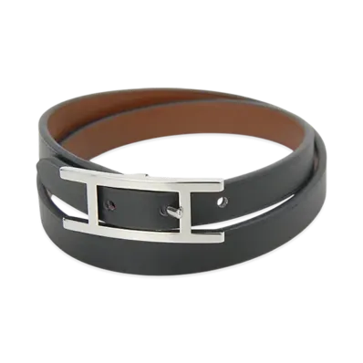Hermes Behapi Double Tour Bracelet "Noir/Fauve"
