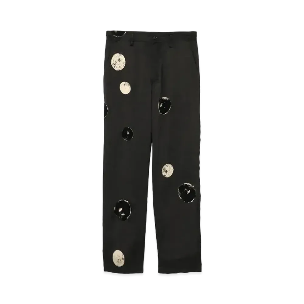 Yohji Yamamoto Y's LES ARTS GRAPHIQUES Cu/SATIN DOT BLEACH+FLOCKING SLIM TAPERED PANTS "Black"