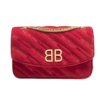 BALENCIAGA BB Chain Quilting Velvet Wallet "Red"