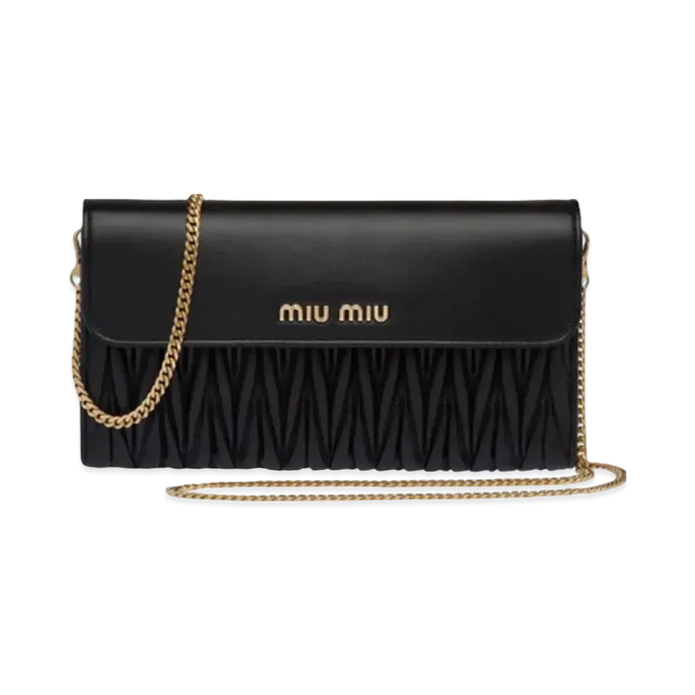 Meteerassenapa Leather Wallet With MIU MIU Shoulder Strap "Black"