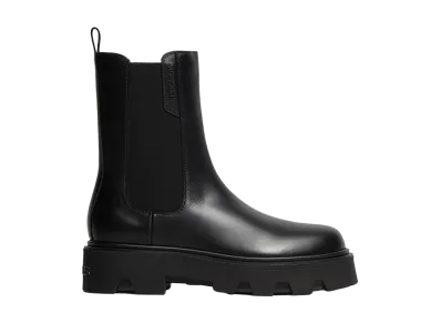 Moncler Women's Black Leather Aurea Chelsea Ankle Boots "Black"