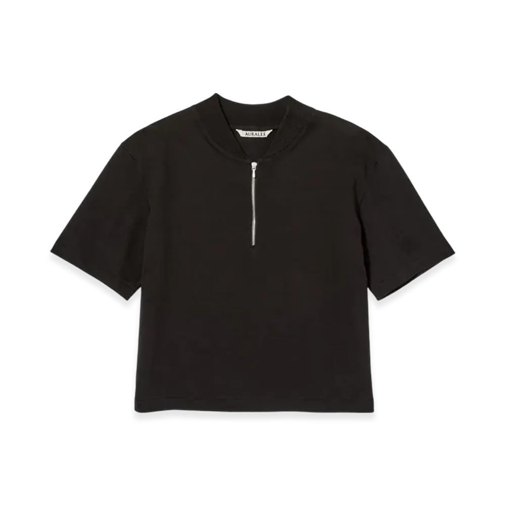 AURALEE Cotton Slub Rayon Plaiting Half Zip Tee "Black"