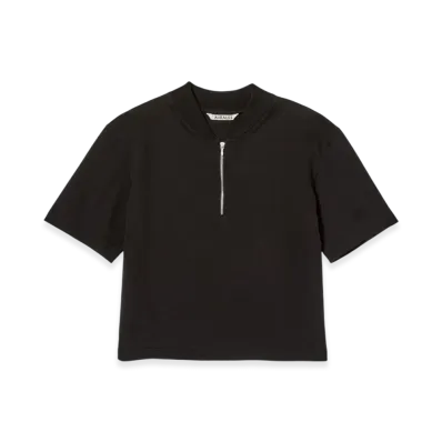 AURALEE Cotton Slub Rayon Plaiting Half Zip Tee "Black"