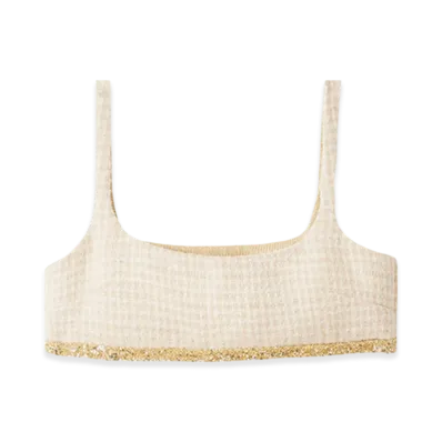 MIU MIU Women's Check Lame Top "Avory/Albino White"