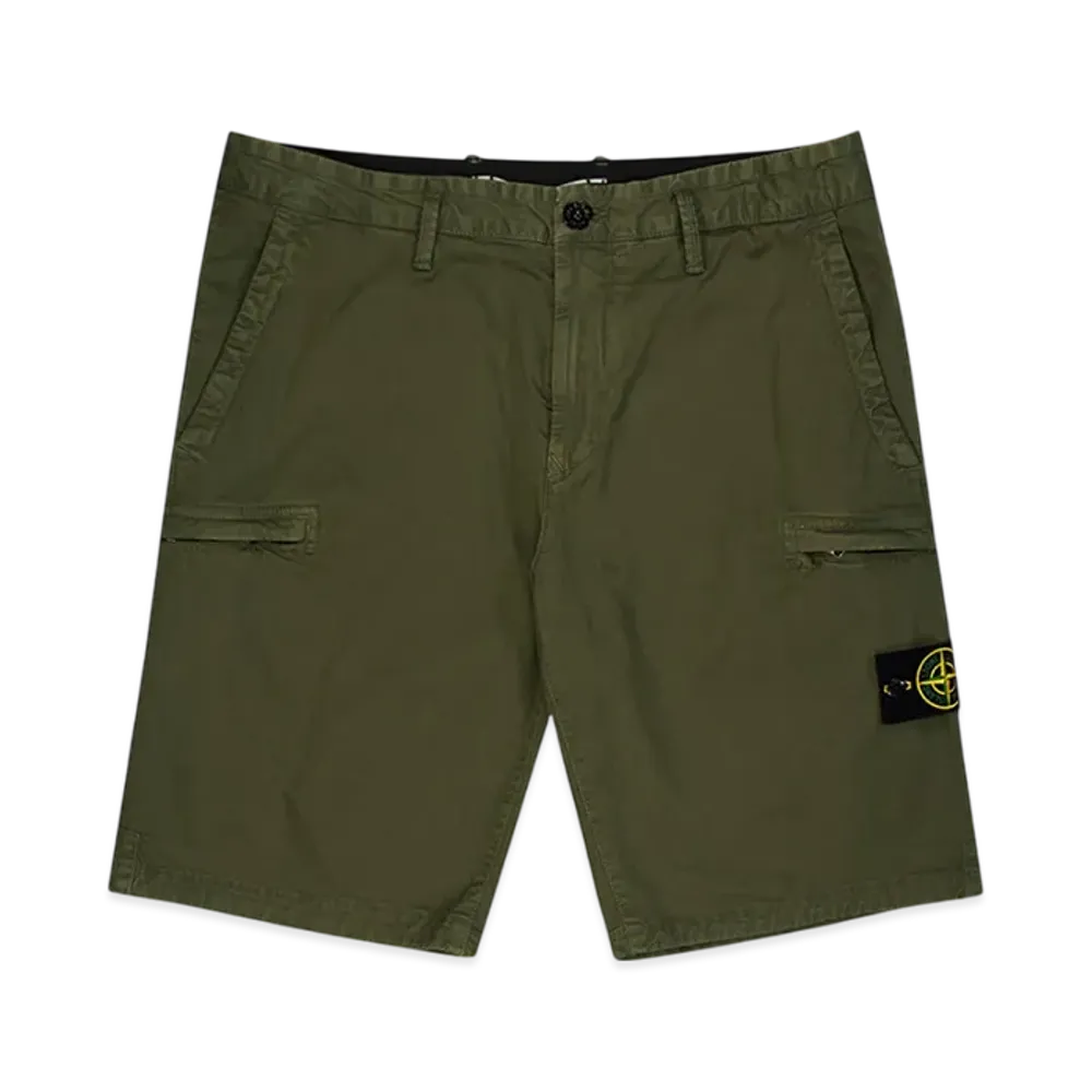 Stone Island L0504 Stretch Broken Twill Garment Dyed Shorts - 21SS "Olive Green"