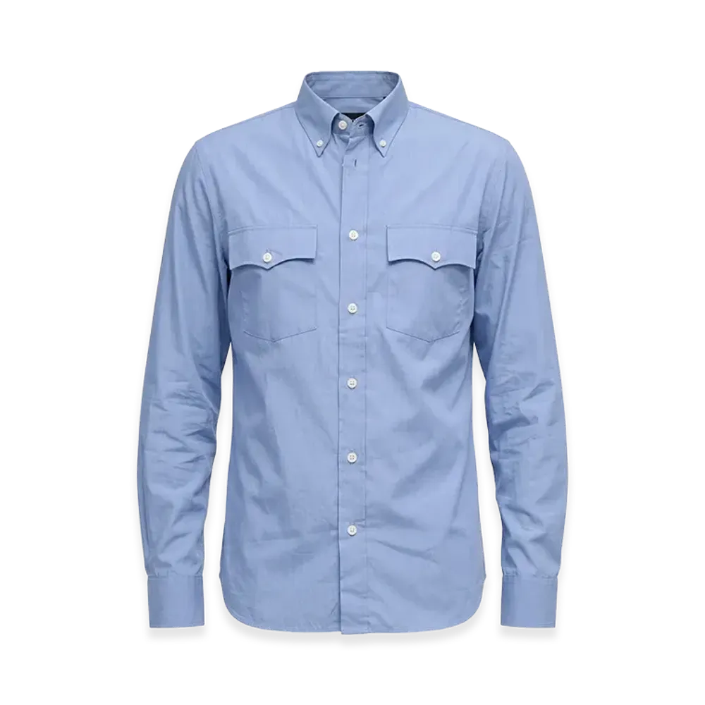 PRADA Button-Down Flap Pocket Cotton Long Sleeve Shirt "Blue"