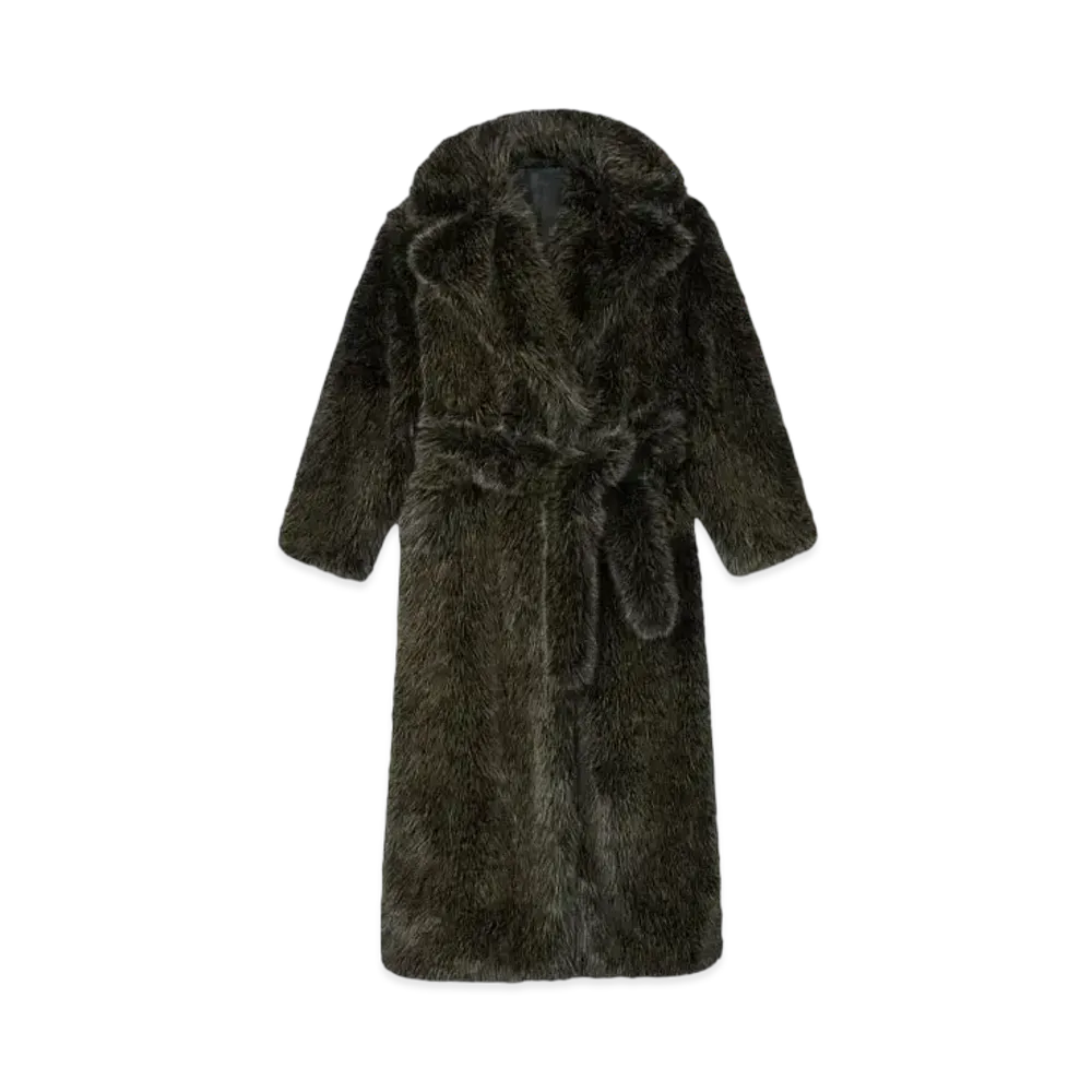 KENZO Long Fake Fur Belt Coat "Dark Brown"