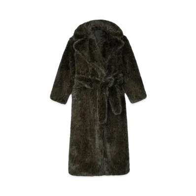 KENZO Long Fake Fur Belt Coat "Dark Brown"