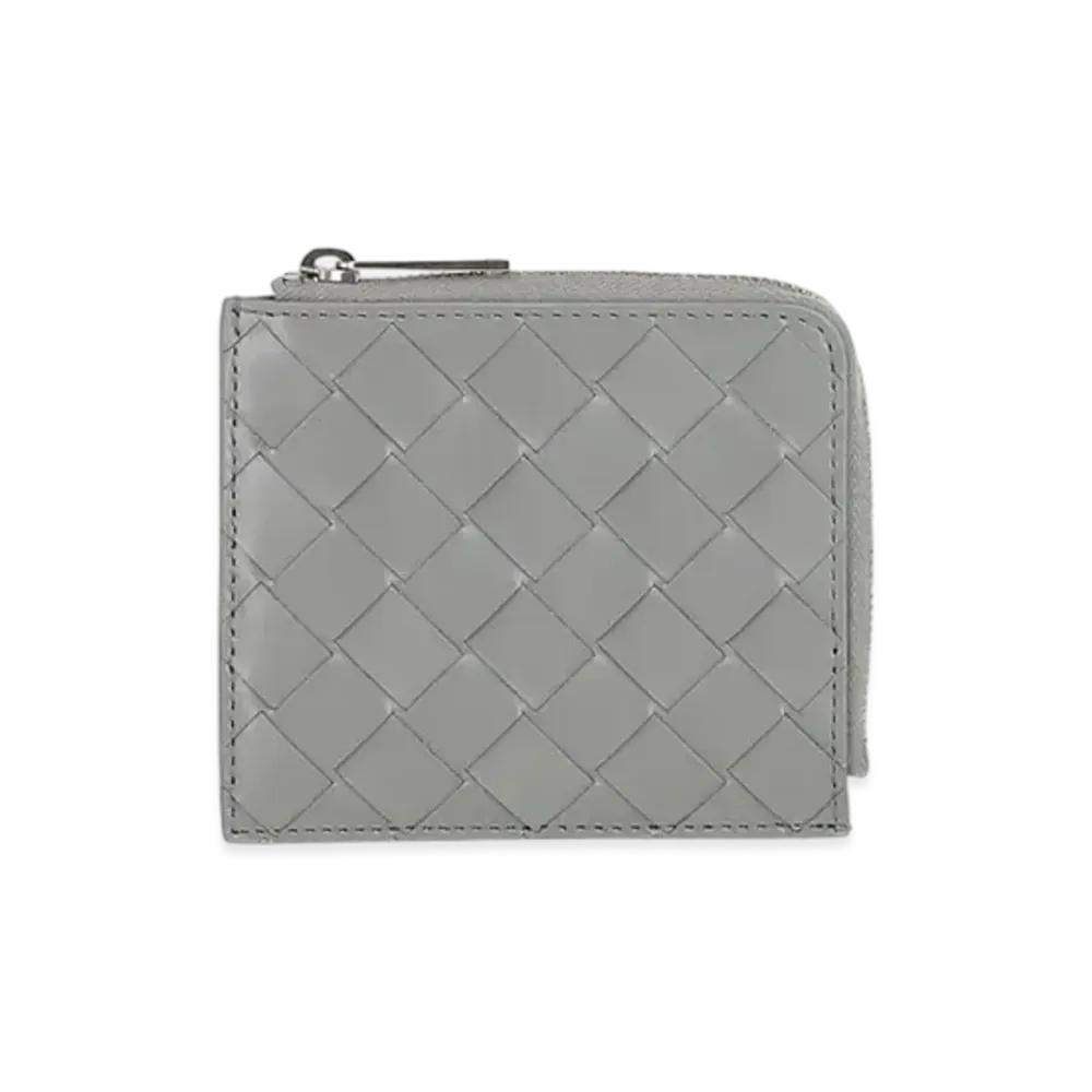 Bottega Veneta Intrecciato Calfskin Zip Compact Wallet "Cement"