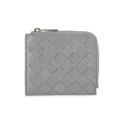 Bottega Veneta Intrecciato Calfskin Zip Compact Wallet "Cement"