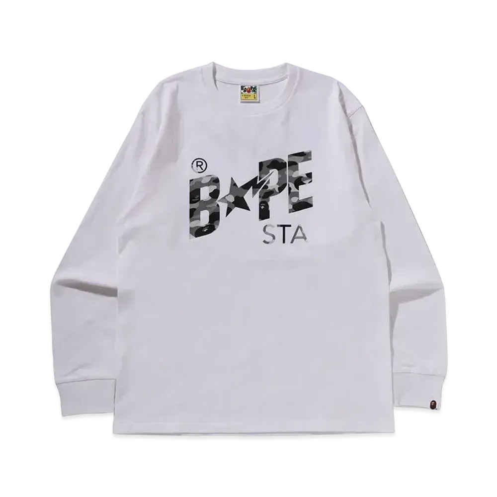 A BATHING APE 1St Camo Bape Sta Ls Tee "White/Gray"