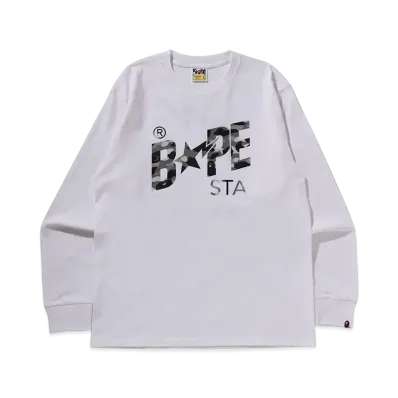 A BATHING APE 1St Camo Bape Sta Ls Tee "White/Gray"