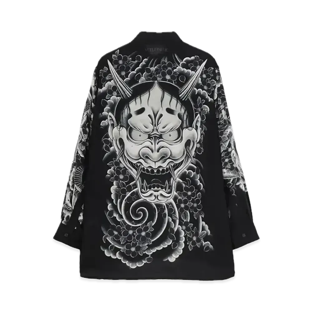 WILDSIDE Yohji Yamamoto x Ryu Ga Gotoku Studio Hannya Rayon Print Shirt "Black"