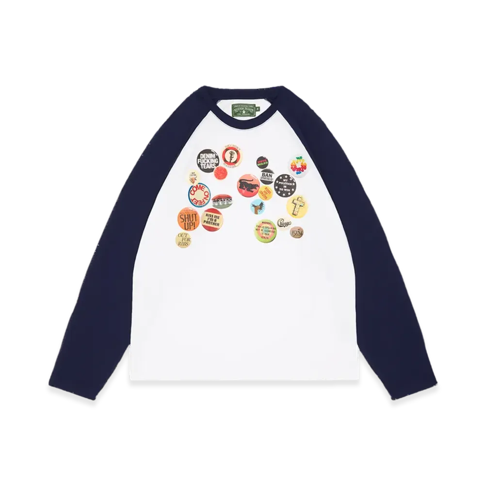 DENIM TEARS Long Sleeve Raglan Pin Tee "White"