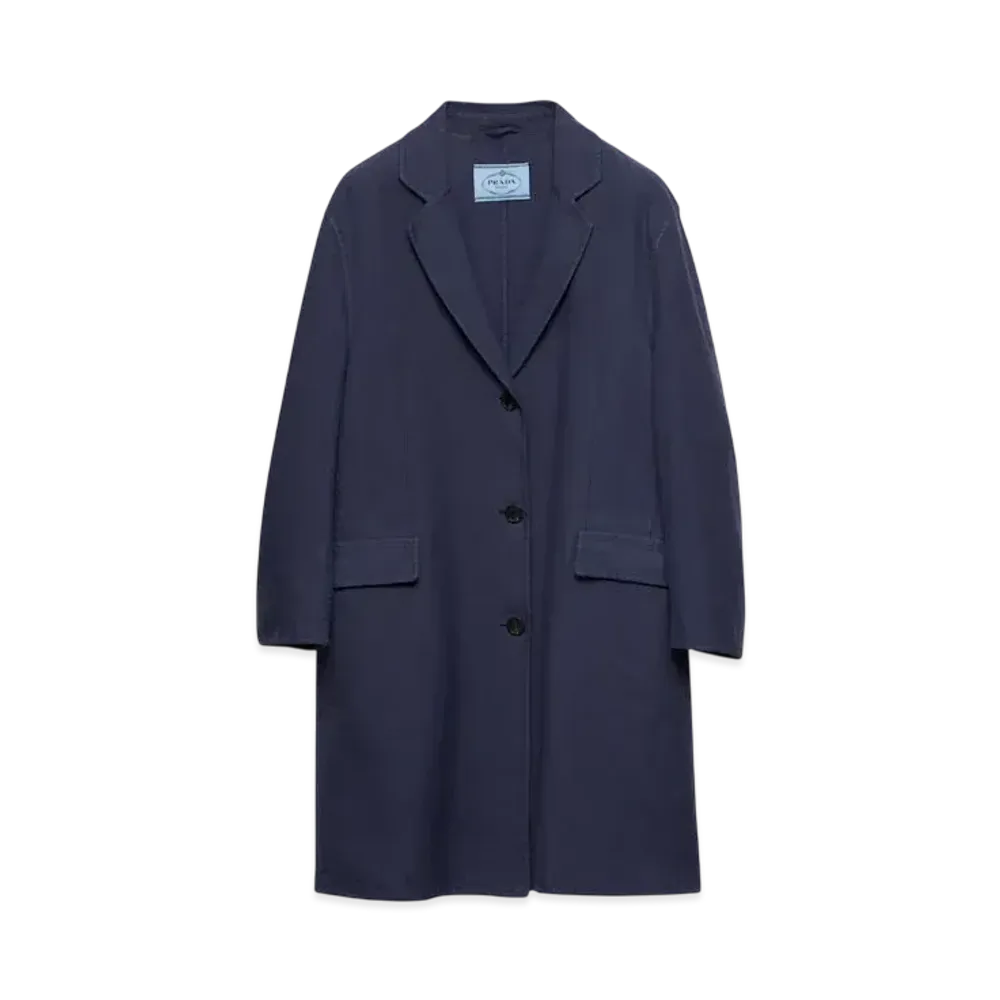 PRADA Women's Single-Breasted Double Cotton Coat "Navy"