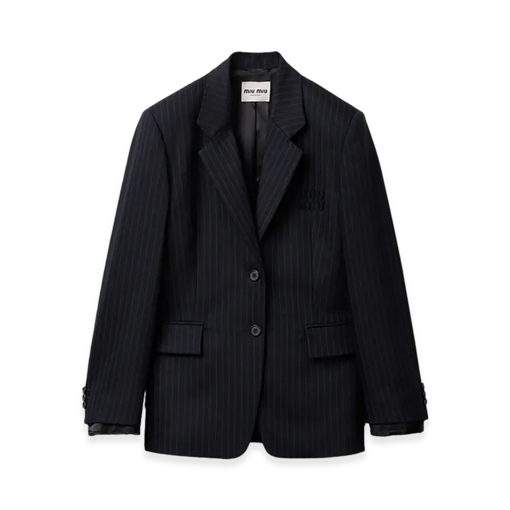 MIU MIU Women's Single-Breasted Pinstripe Jacket "Navy"