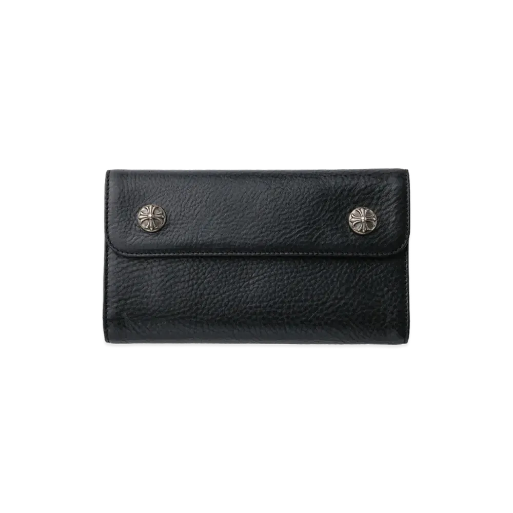 Chrome Hearts Wave Cross Ball Button Leather Wallet "Black/Silver"