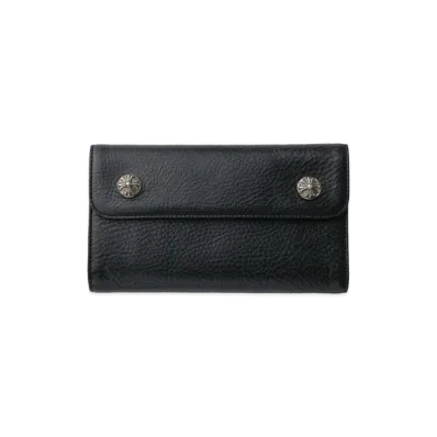 Chrome Hearts Wave Cross Ball Button Leather Wallet "Black/Silver"