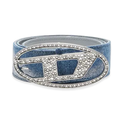 Diesel B-1Dr Strass Belt In Foiled Denim And Leather "Light Blue"