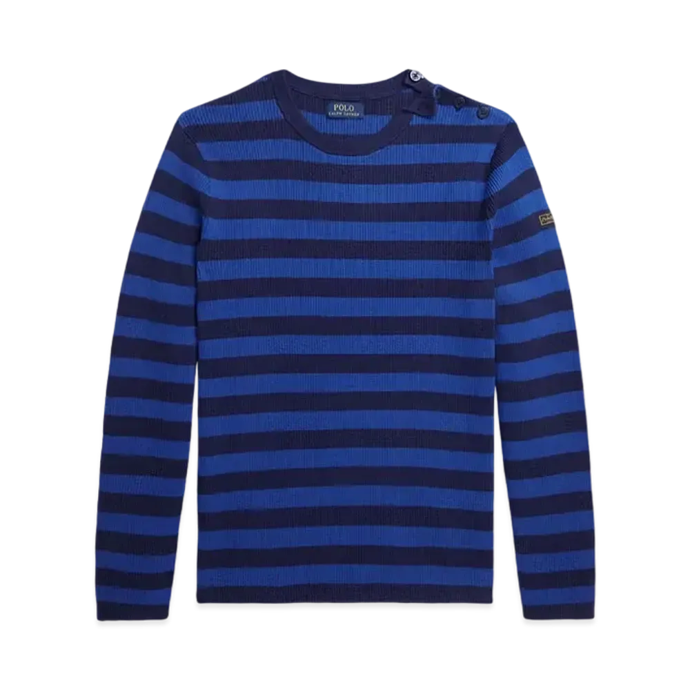 Polo Ralph Lauren Striped Rib-Knit Cotton-Cashmere Sweater "Blue"