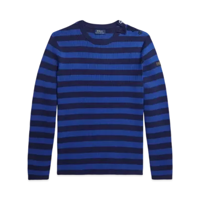 Polo Ralph Lauren Striped Rib-Knit Cotton-Cashmere Sweater "Blue"