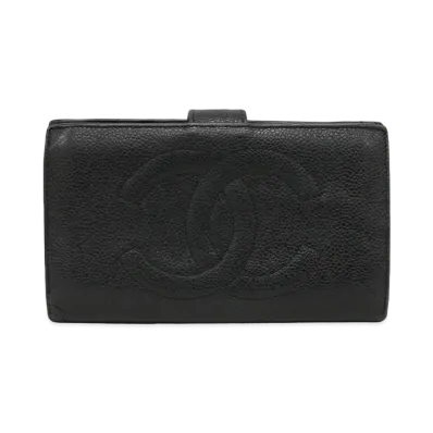 CHANEL Caviar Skin Coco Mark Wallet "Black"