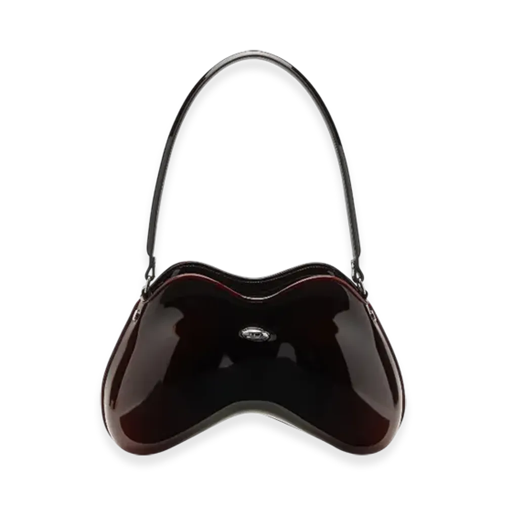 Diesel Double-D Shoulder Double-D-Rigid Shoulder Bag In Degrade Glossy Pu "Burgundy"