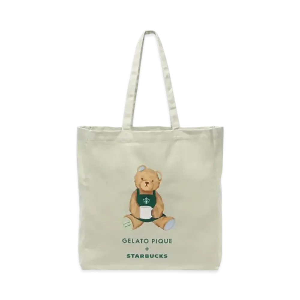 STARBUCKS x GELATO PIQUE Bear Print Gusseted Tote Bag "Mint Green"