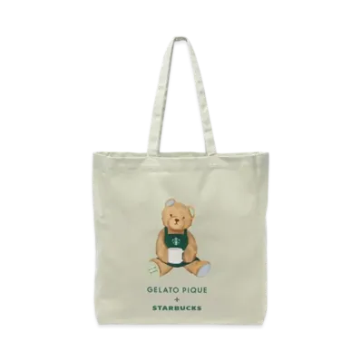 STARBUCKS x GELATO PIQUE Bear Print Gusseted Tote Bag "Mint Green"