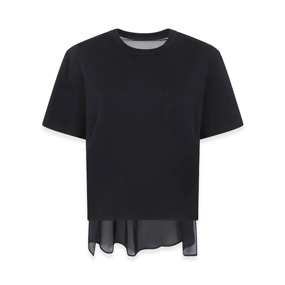 sacai Women's Nylon Twill Mix Cotton Jersey T-Shirt "Black"