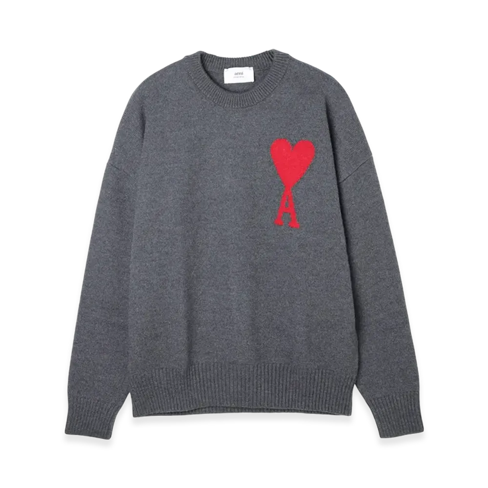 AMI PARIS ADC Crewneck Sweater "Grey/Red"