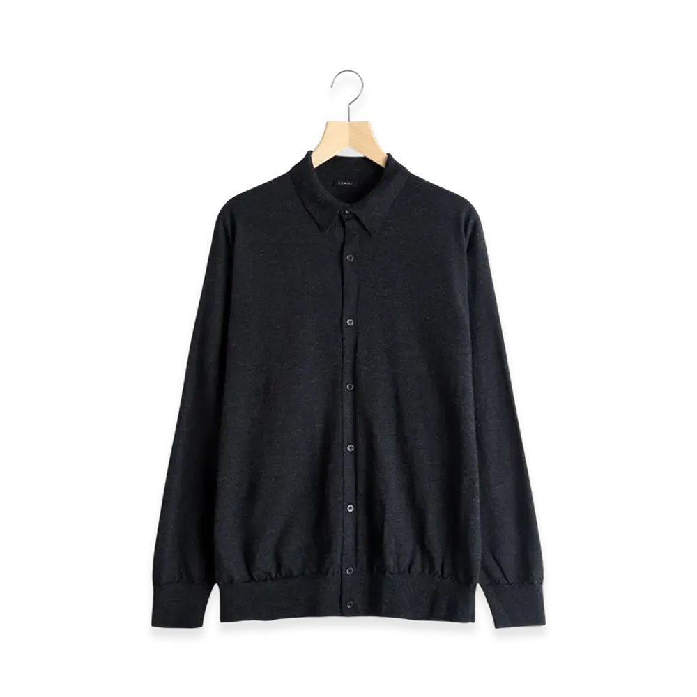 COMOLI Wool Collared Cardigan "Charcoal"