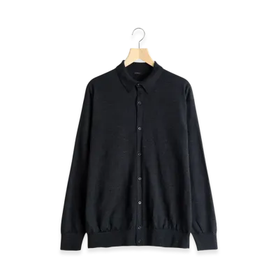 COMOLI Wool Collared Cardigan "Charcoal"