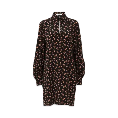 Chloe Long-Sleeve Mini Dress In Printed Crepe De Chine "Pearl Blush"