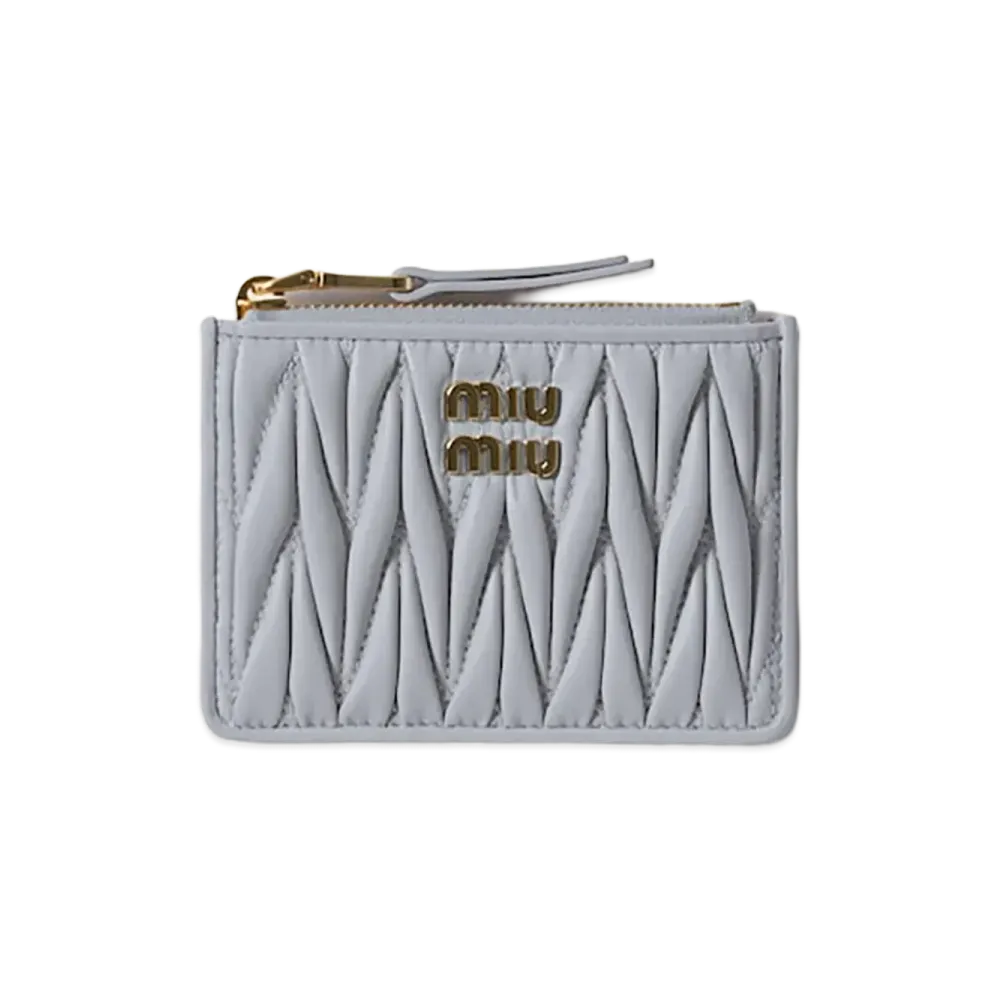 MIU MIU Matelasse Nappa Leather Card Holder "Pearl Gray"