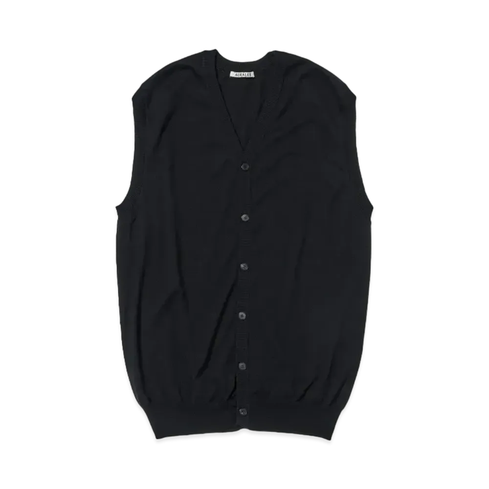 AURALEE Cashmere Hard Twist Knit Long Vest "Black"