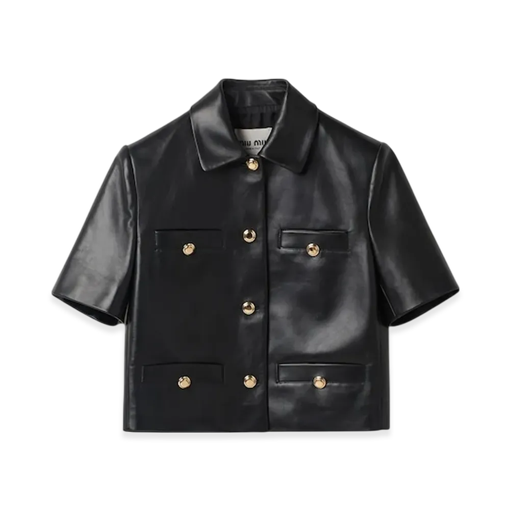 MIU MIU Women's Short Sleeved Nappa Leather Jacket "Black"
