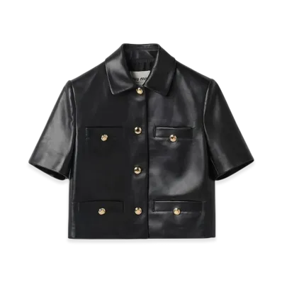 MIU MIU Women's Short Sleeved Nappa Leather Jacket "Black"